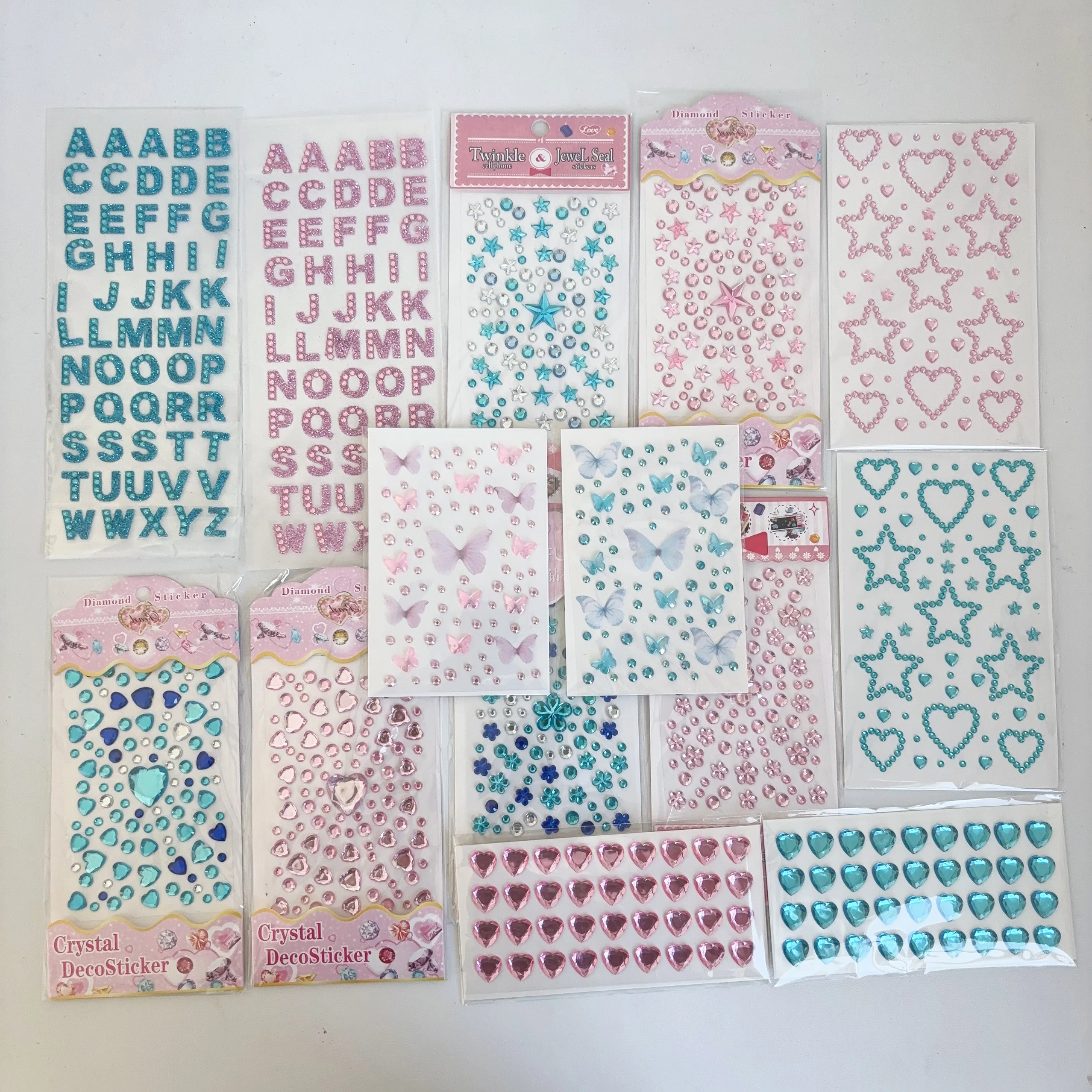 14 pieces of blue and pink stickers, crystal diamonds, children's decoration stage dress, makeup girl's pink and blue various di