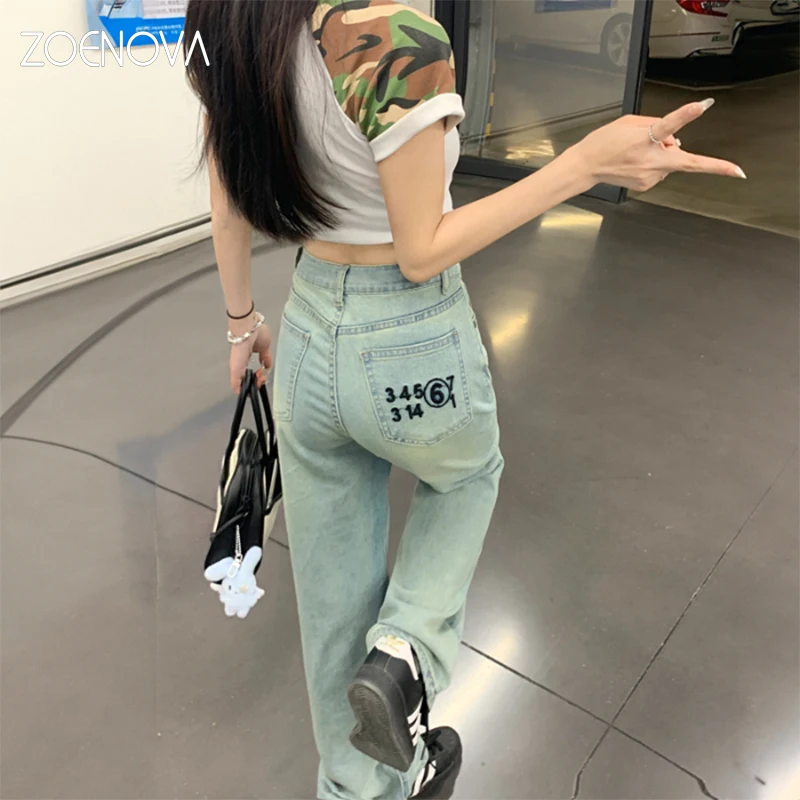 Zoenova 2024 Frühling Sommer weiche mikro elastische hoch taillierte Hose mit weitem Bein koreanische Mode Straße y2k boden lange Damen jeans