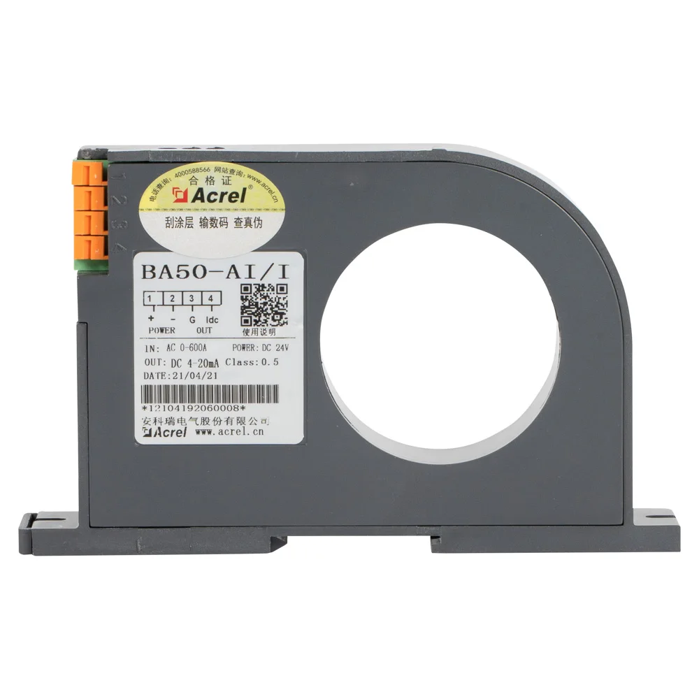 

Электрический преобразователь низкого напряжения Acrel, вход 600 А, преобразователь переменного тока BA50-AI/I, выход постоянного тока 0–20 мА или 4–20 мА, диаметр 50 мм