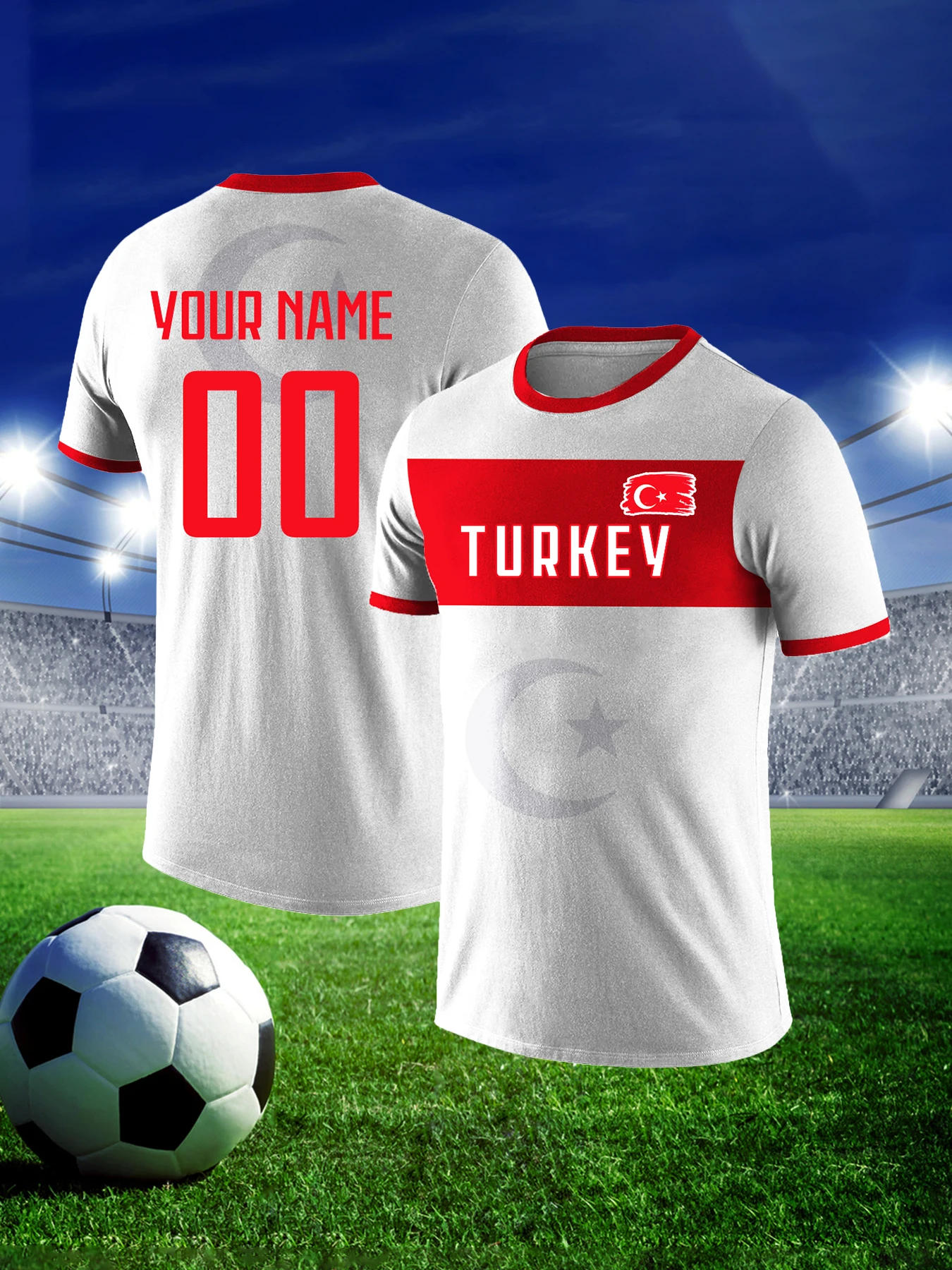  トルコ代表 サッカーTシャツ カスタムトルコ代表サッカーTシャツ、名前と背番号入り、快適なメンズ