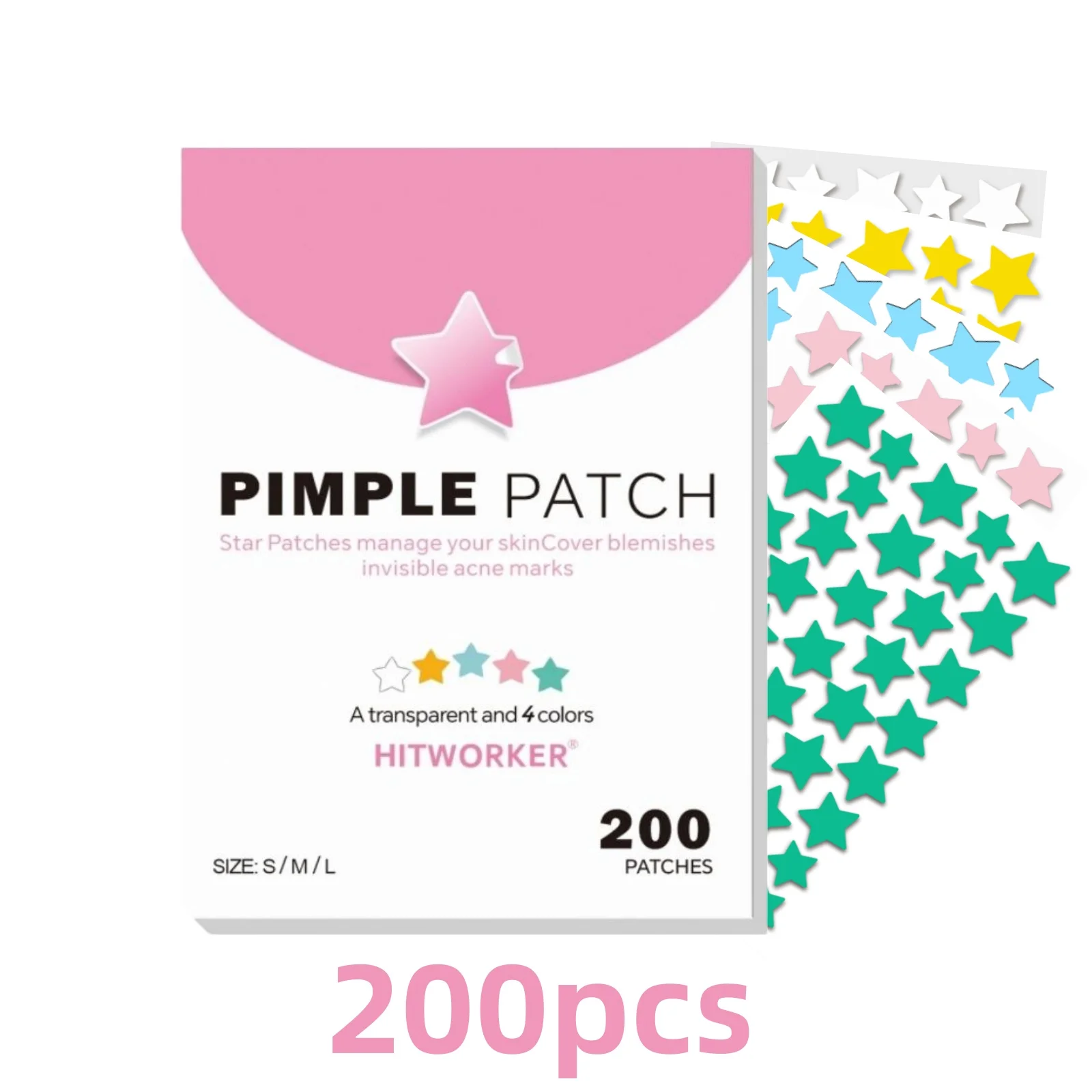 200-Piece Colorful Star-Shaped Acne Patches, for Covering Pimples & Blemishes, Gentle Cleansing, Suitable for All Light Skin Ton