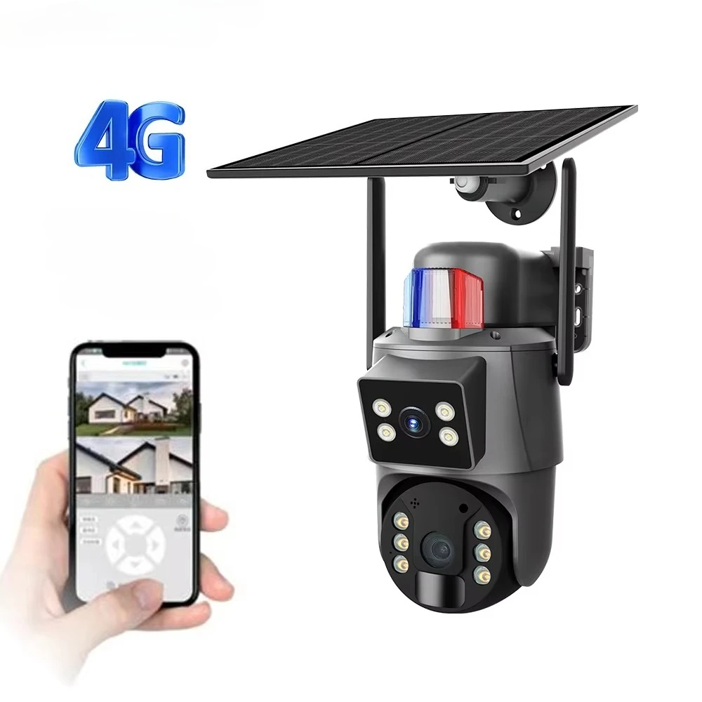 

4G Outdoor Waterproof Security Camera 6MP 10x Zoom 6W Solar Battery Red Blue Alarm Floodlight PTZ Camera Night Vision