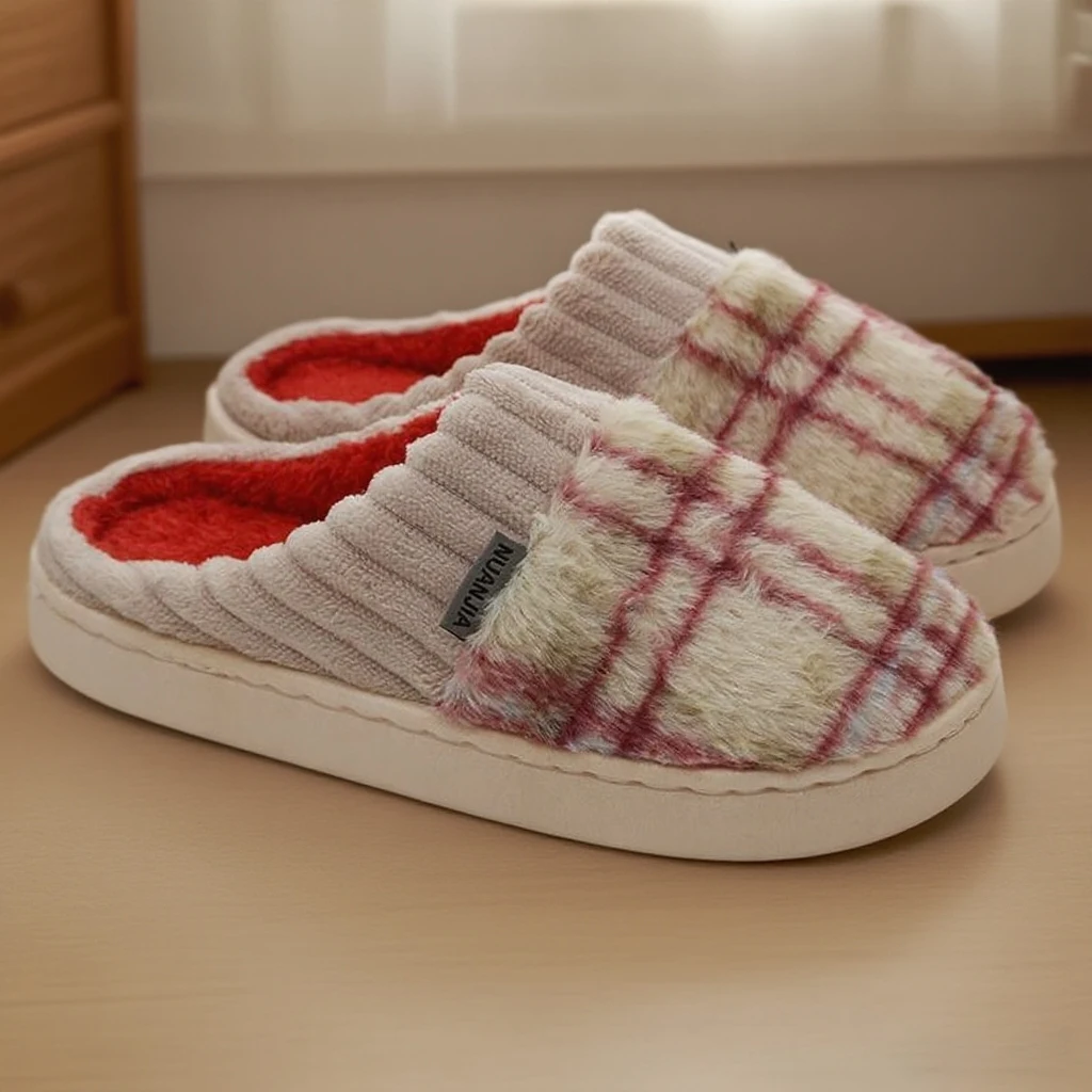 نعال من القطن للنساء في الخريف والشتاء المنزل داخلي سميك سوليد دافئ وغير قابل للانزلاق المنزل زوجين لطيف نعال من القطن القطيفة للرجال في الشتاء