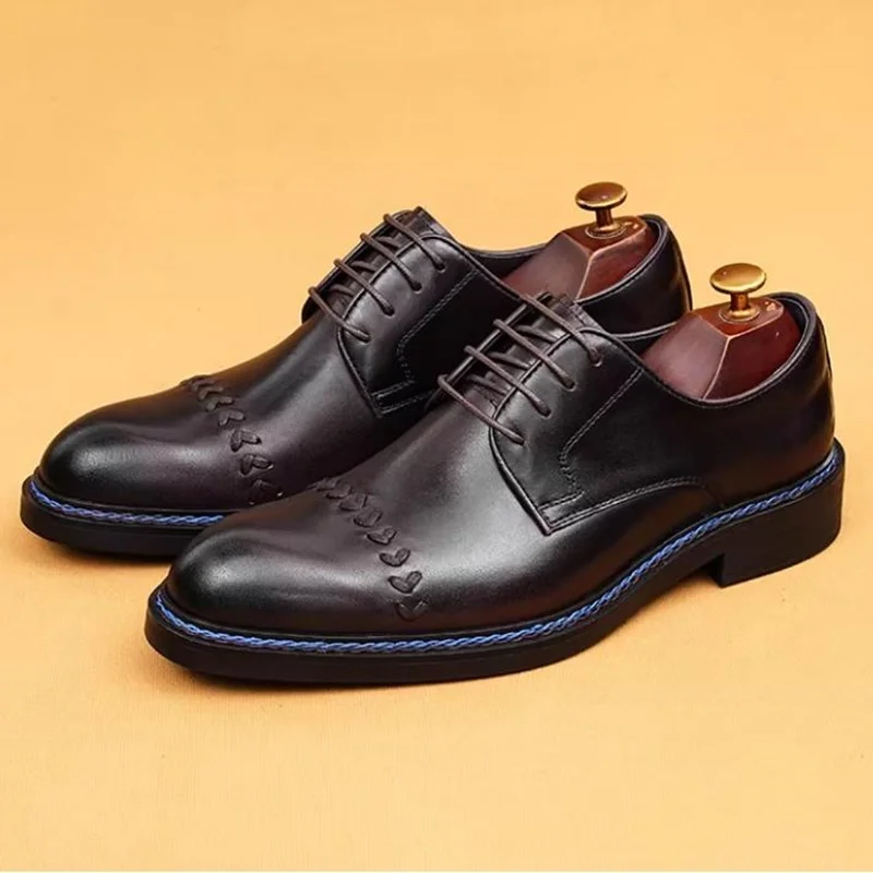 

High Quality Handcrafted Leather Shoes For Men New Derby Shoes Man Genuine Leather Business Formal Shoes Office Wedding Shoes