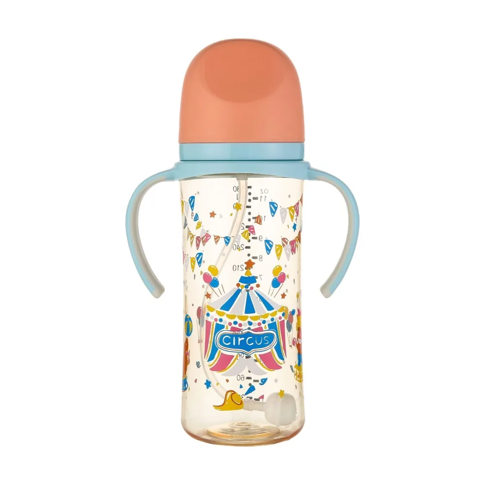 

Cartoon Baby Milk Bottle with Handle Transparent Newborn Bottle Animal Pattern Drop Resistant Baby Feeding Bottle Night Feeding