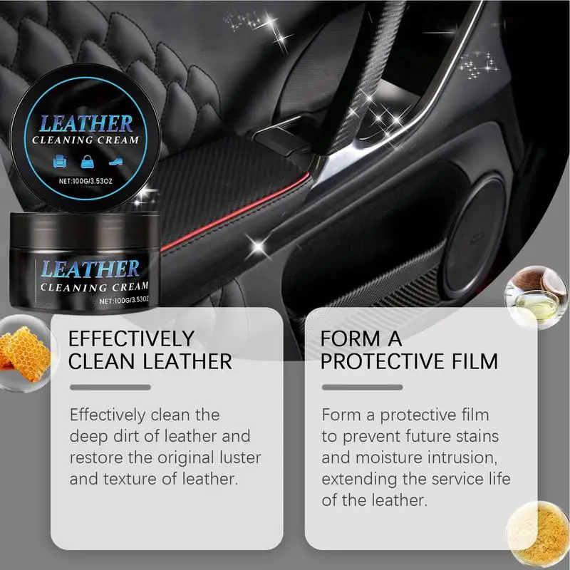 

Auto Leather Cleaner Shoes Handbags Polish Repair Cream 100g Car Leather Seats Refurbishing Conditioner With Sponge Auto