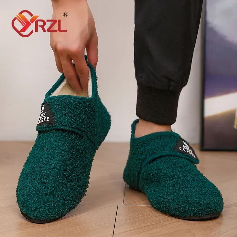 YRZL Winter Cotton Shoes Men Warm Slip on Lightweight Slippers Men Plush Bedroom Home Cotton Loafers Men Winter Warm Shoes