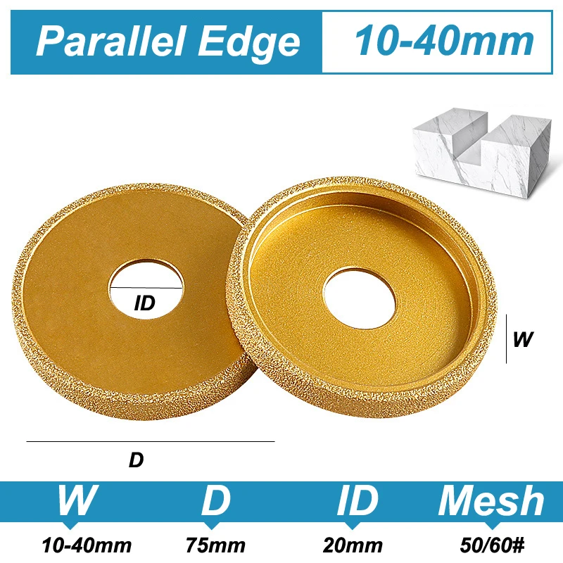 10/15/20/25/30/35/40mm Parallel Edge 3'' 75mm Dry Vacuum Brazed Diamond Grinding Wheel Demi bullnose Edging Marble Stone Granite