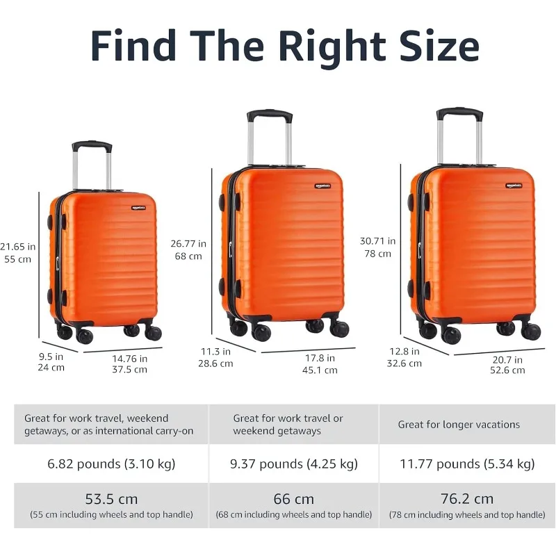 Ensembles de bagages à roulettes, valise extensible rigide avec quatre roues tournantes et surface anti-rayures orange