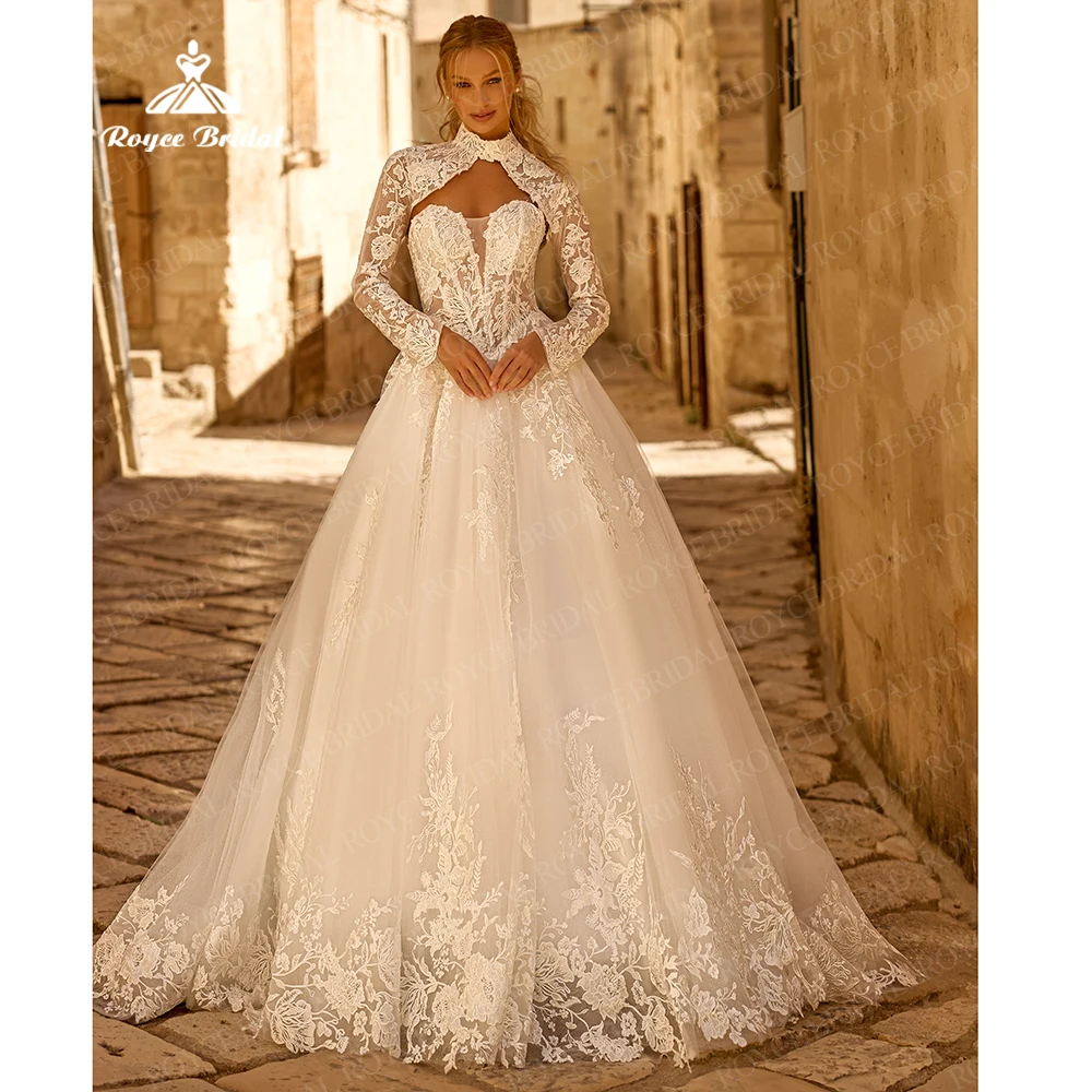 Roycebridal Exquisite Lace Applique Wedding Dresses 2026 Sweetheart Bride Dress Tulle A-Line Long Sleeve Wedding Gown Customized