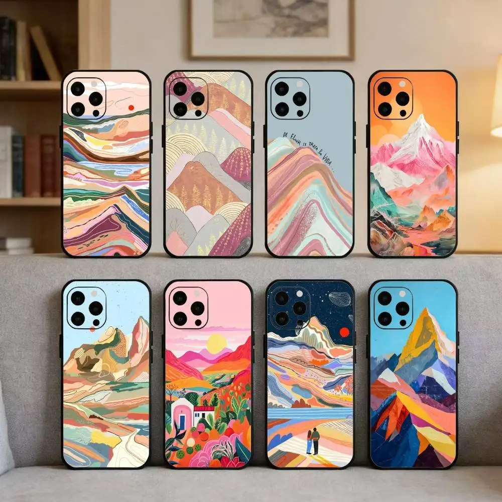 

Wallpapers C-Colorful M-Mountains Phone Case For iPhone 17 16 15 14 13 12 Max Plus Silicone Black Cover