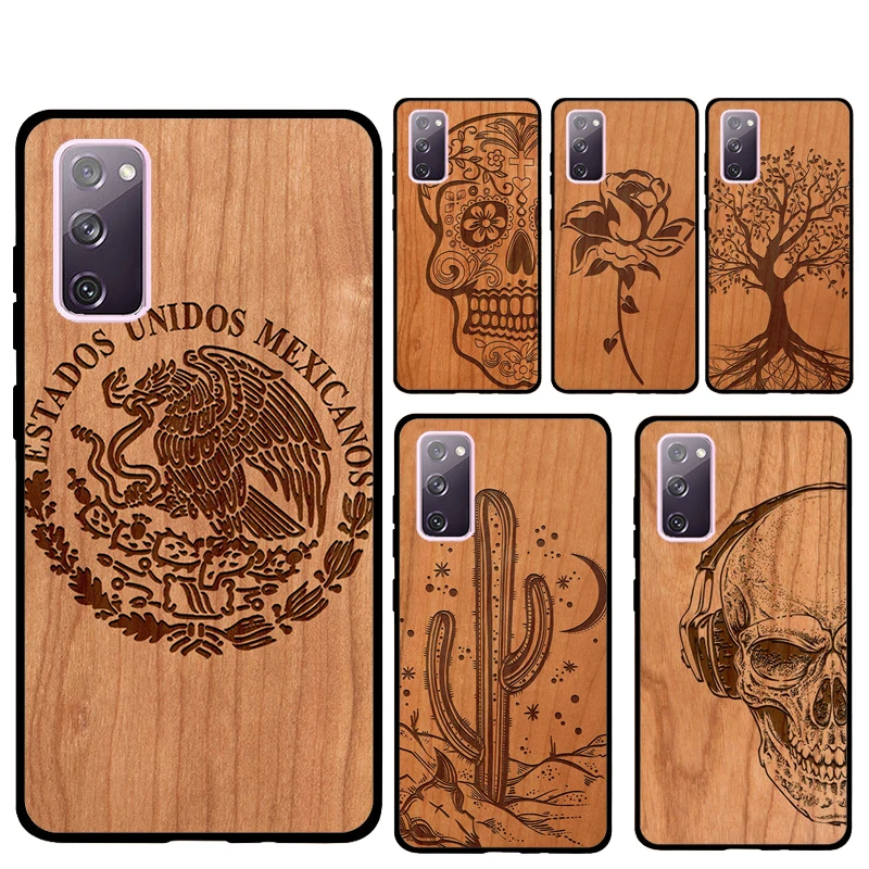 Tree Rose Skull Cactus Wood Phone Case For Samsung Galaxy S25 Ultra S9 S10 S20 S21 S22 Plus S24 FE S23 Ultra Back Cover