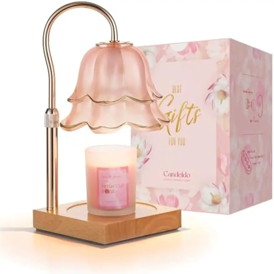 

Pink Floral Candle Warmer Lamp with Timer & Dimmable Light, Scented Wax Melter for Home Decor and Gifts