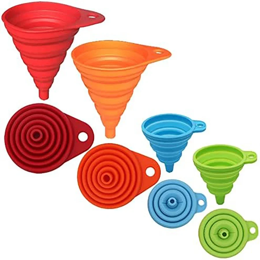 4pcs Car funnel Kitchen Tools Silicone Folding Funnel Set Food Grade Silicone Funnel Set Collapsible Kitchen Gadgets