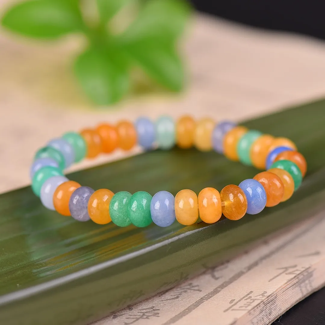 Natural Colorful Jade Bracelet Grade A Jadeite Myanmar Elastic Bangles Women Fine Jewelry Burma Jade Abacus Bead Bracelets