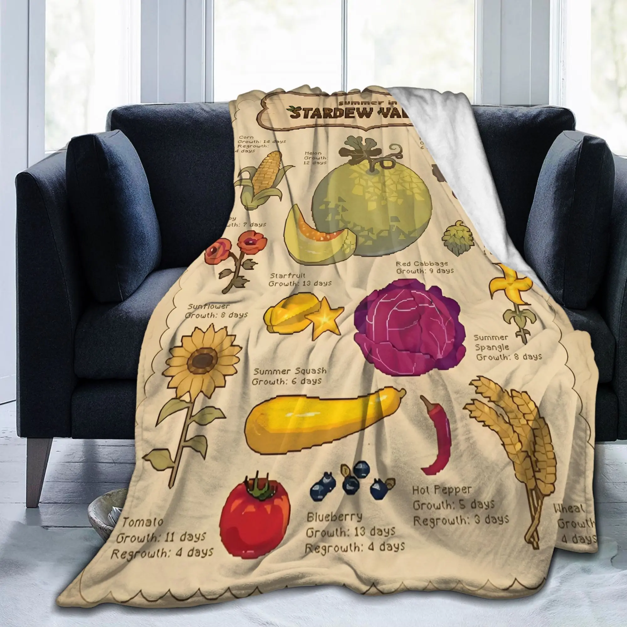 Summer in Stardew Valley Fuzzy Blankets Plant Illustration Vintage Throw Blanket for Home 200x150cm Lightweight