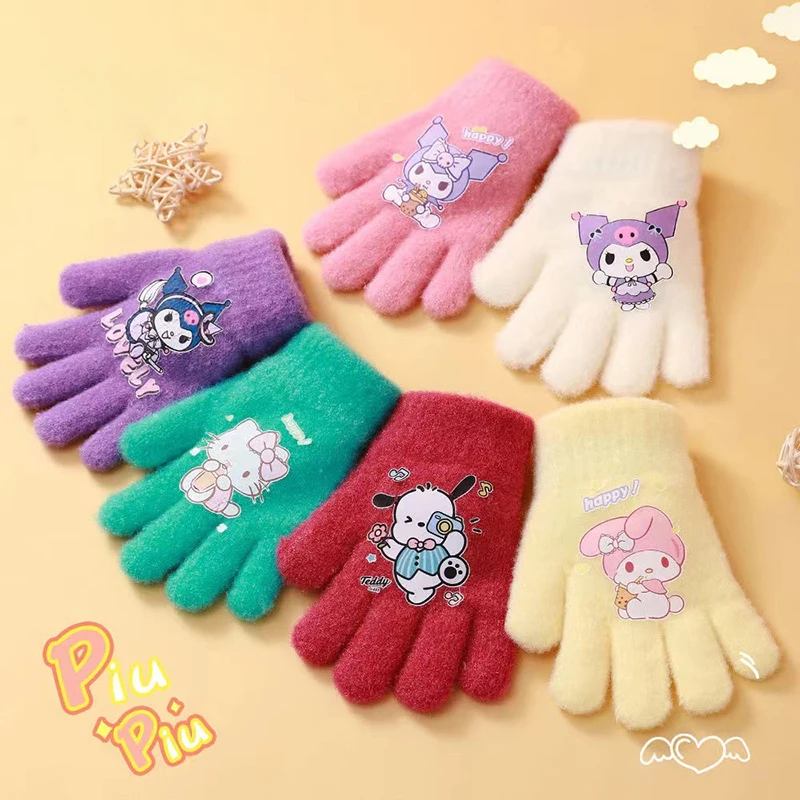 Sanrio My Melody Gloves Kawaii Kuromi Winter Cold Finger Gloves Padded Screen Touch Warm Kids Toddler Christmas Gift