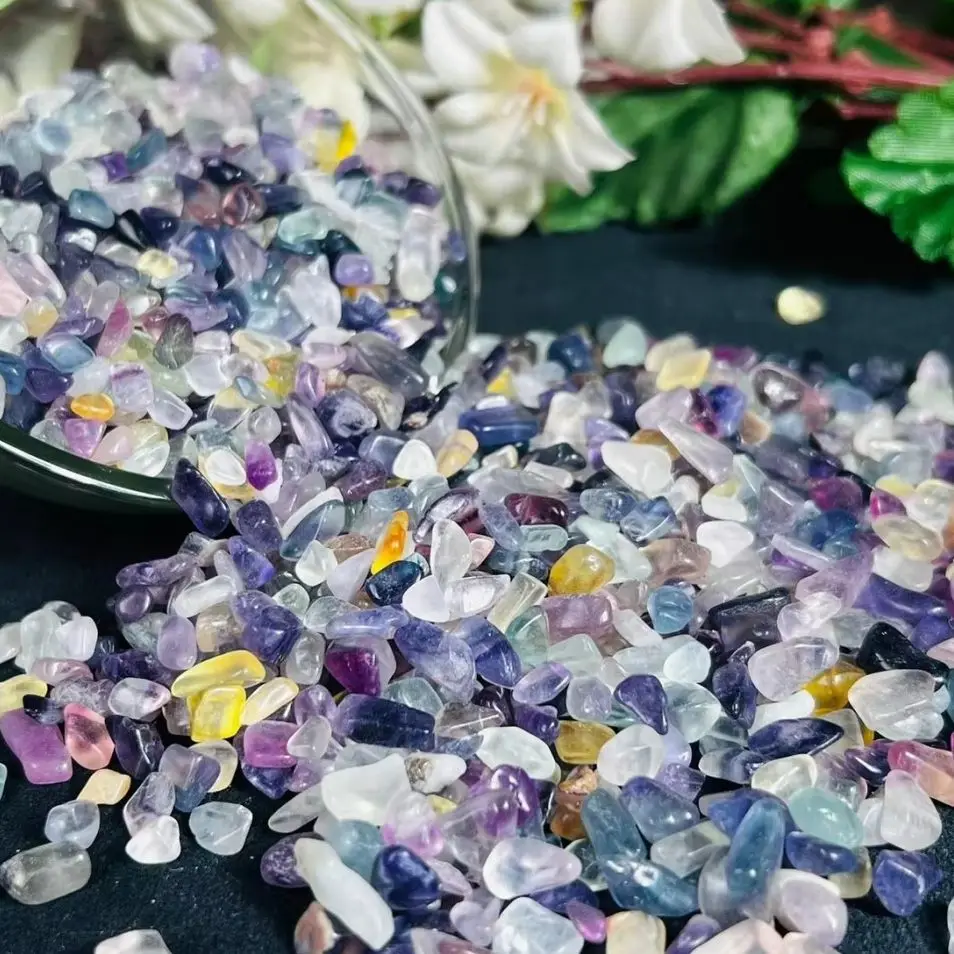Bulk Polished Rainbow Fluorite Crystal Chips, Meditation Reiki Energy, for Home Decor & Gift and Vase Filler Plants