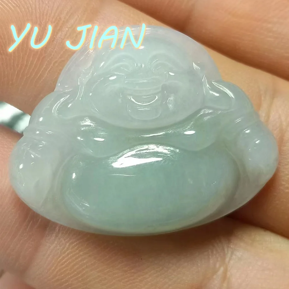 Newest High Quality Jewellery Exquisite A-grade Jadeite Maitreya Buddha Hand-carved Pendant Ice Glutinous Jade Necklace Chain