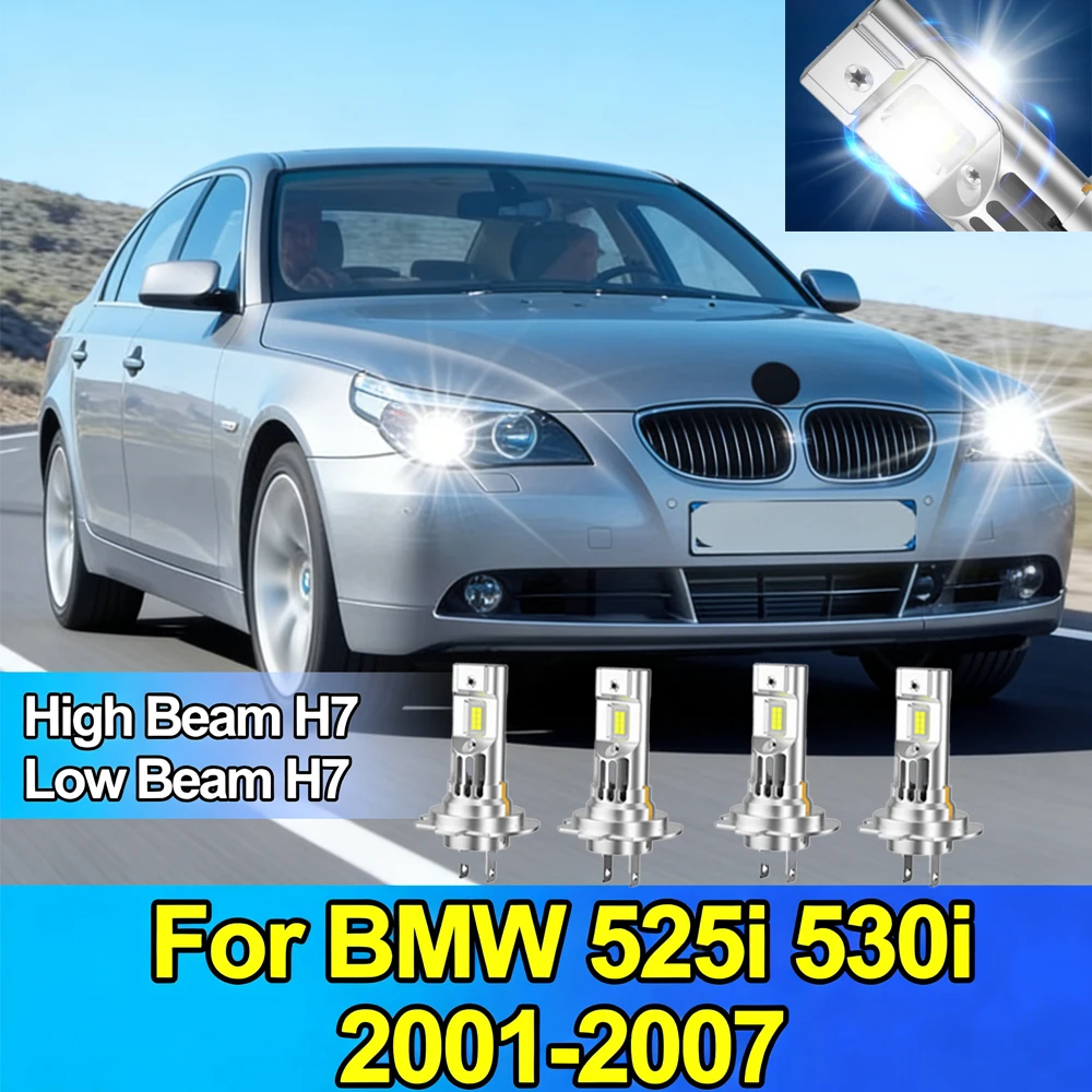 

H7 High beam H7 Low beam Car Led Headlights Canbus 6500K Super Bright Light Bulbs Plug And Play For BMW 525i 530i 2001-2007