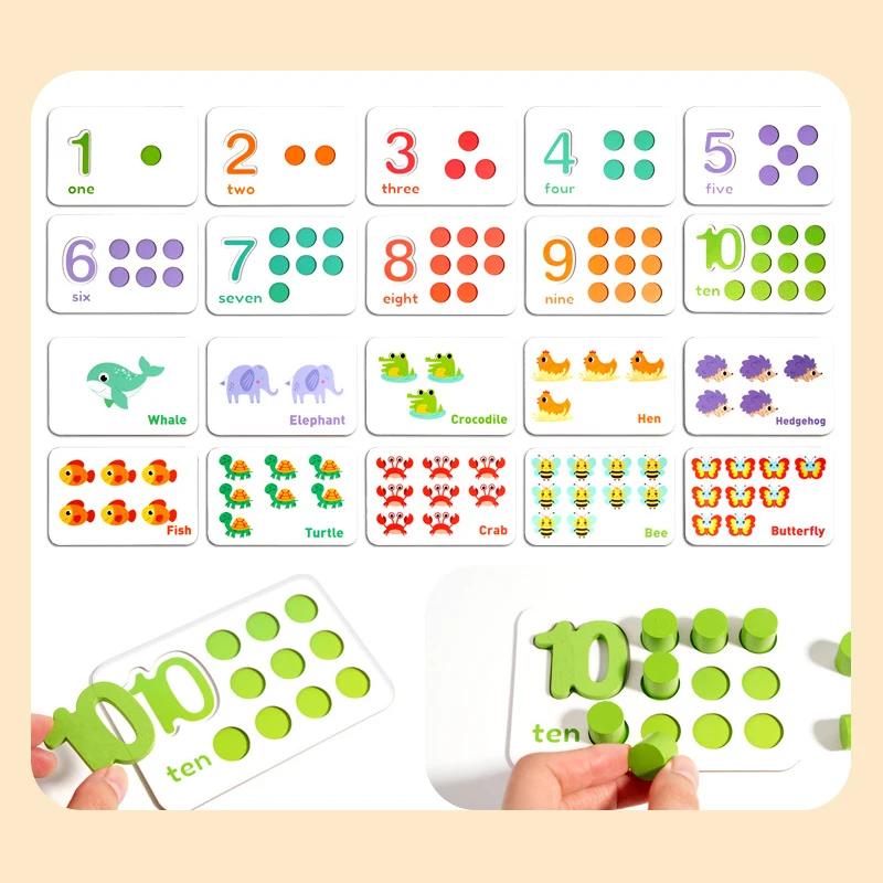 몬테소리 산수 수학 장난감 세트 유아용 나무 장난감 2 3 4 5 6세 숫자 인지 매칭 게임