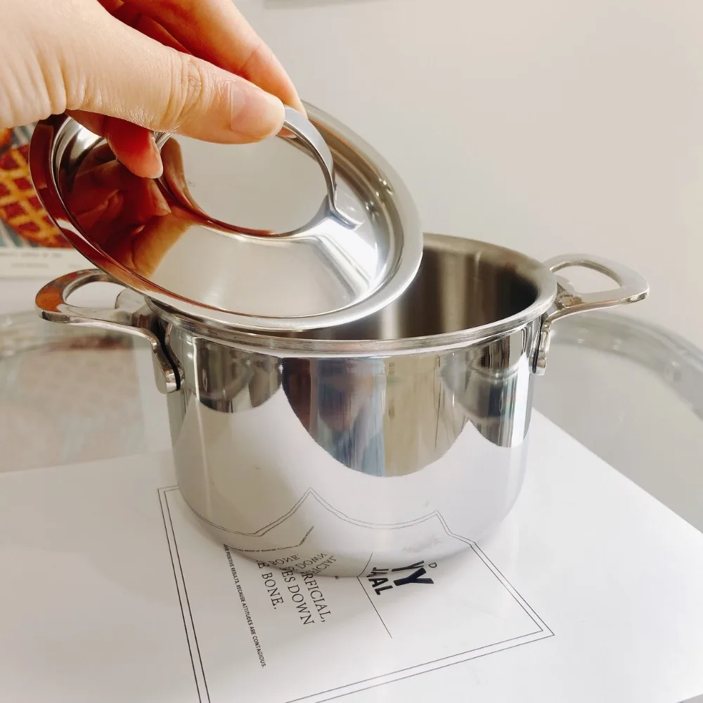 304 Stainless Steel Mini Milk Pot 10CM Double Handle Baby Food Pot Thickened Bottom Rust-resistant Oil Heating Pot Stove