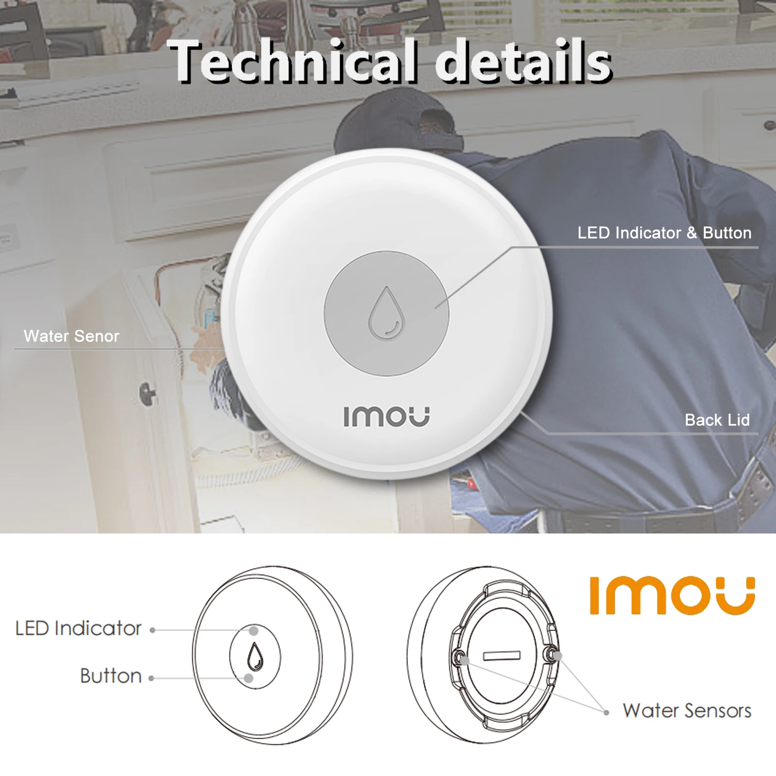 Imou Wireless Smart Water Sensor Alarm Water Leak Detector IP66 Waterproof ZigBee 2.4G WiFi for Kitchen Bathroom APP Control