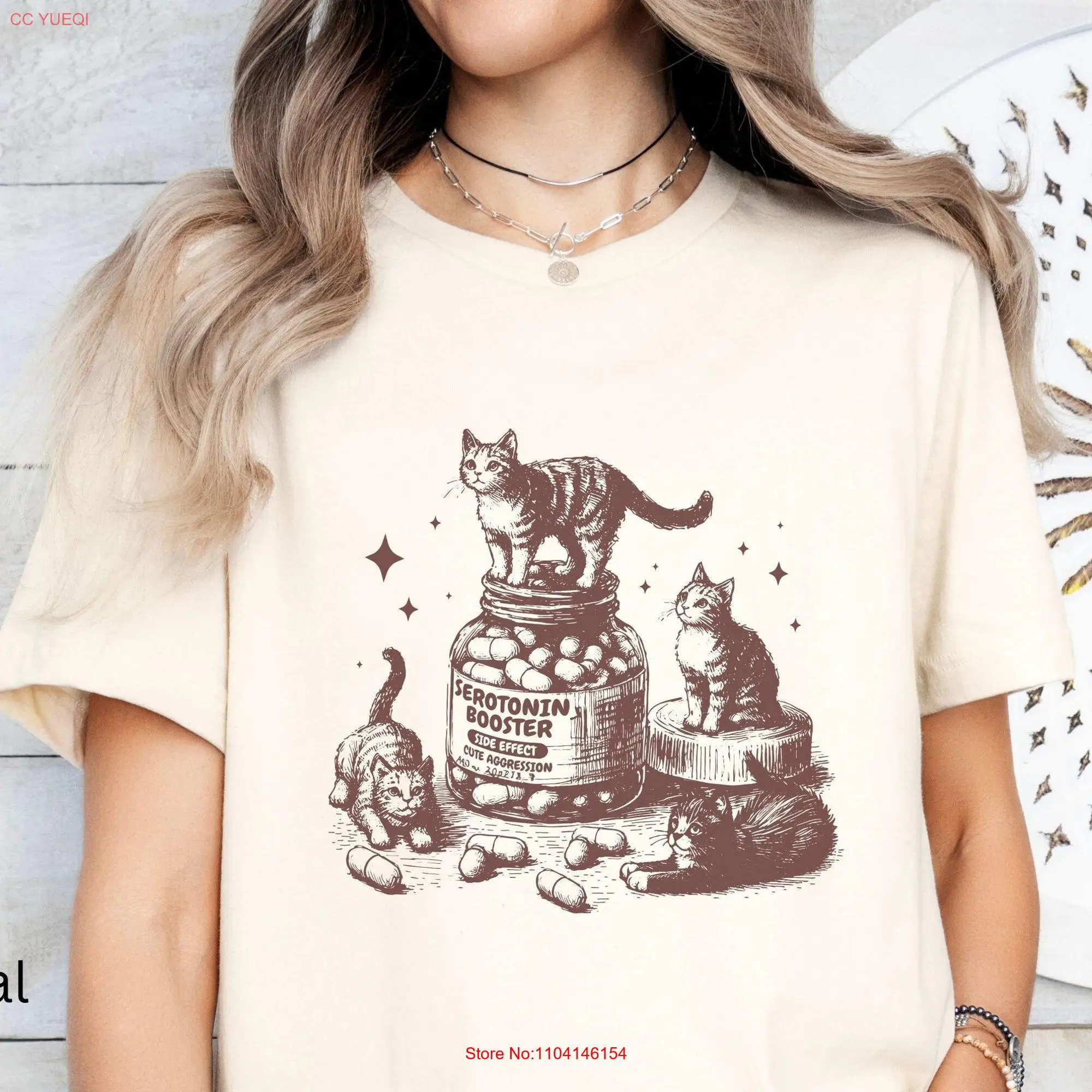 Serotonin Booster vintage cat T Shirt Funny Retro Trendy 90 Kitten Mental Health  long or short sleeves