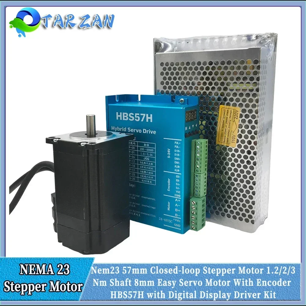 Nem23 57mm Closed-loop Stepper Motor 4A 1.2/2/3Nm With Encoder Easy Servo Digital Display Drive Kit For CNC Router Lase Laser