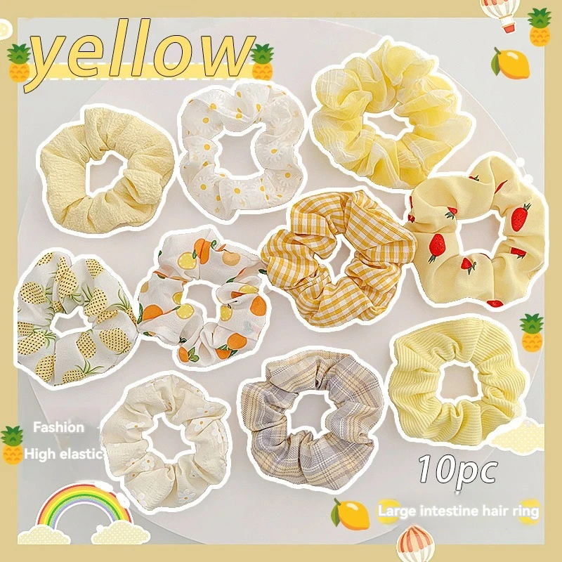 

10pcs Hair Rings Simple Cute Leather Ribs Women Classic Large Intestine Hair Rings Marble Head Spring Summer Hair Accessories