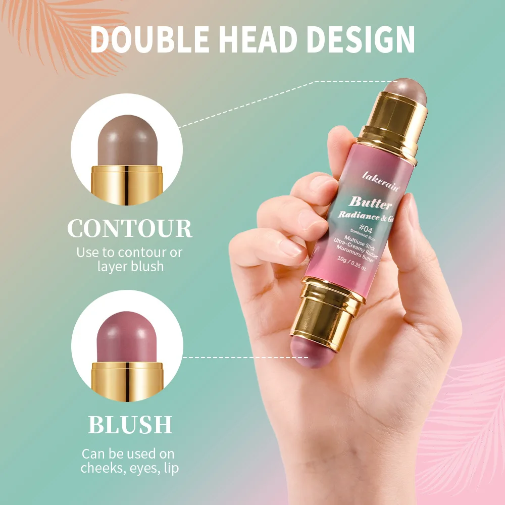 Lakerain Butter Radiance Multi-purpose Face Makeup Stick Cheeks Contour Double-head Stick Lasting Natural Silky Lips Eyes 4-in-1