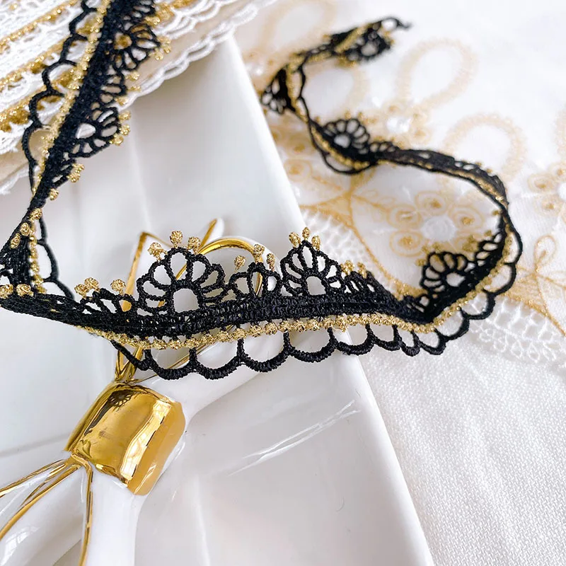 

20Yards Black and White Gold Water Soluble Lace Fabric Decoration Garment Accessories Hollow out Trim Tiara Accessories
