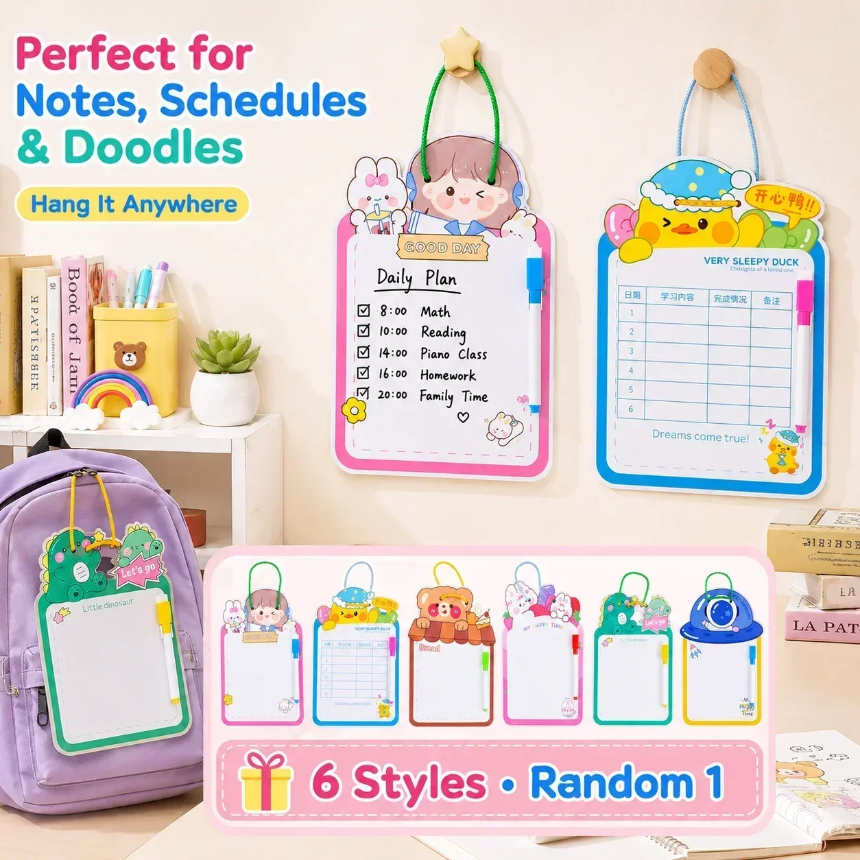Cute Cartoon Double-Sided Drawing Board, Small Erasable Writing Tablet for Kids, Student Prize Stationery