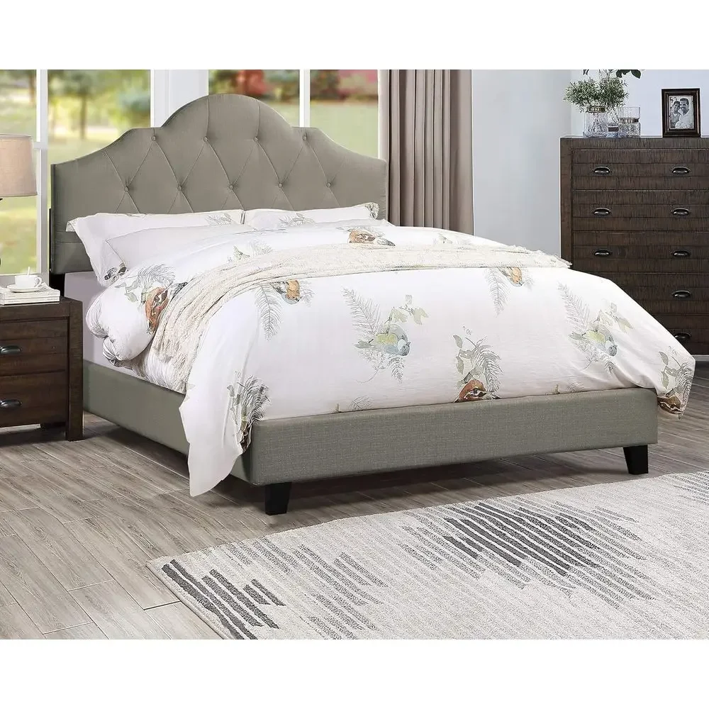 

Special OfferMajestic Arch 1pc Ull Size Bed Adjustable HB Grey Polyiber Tuted Upholstered Wooden Bede Bedroom Urniture