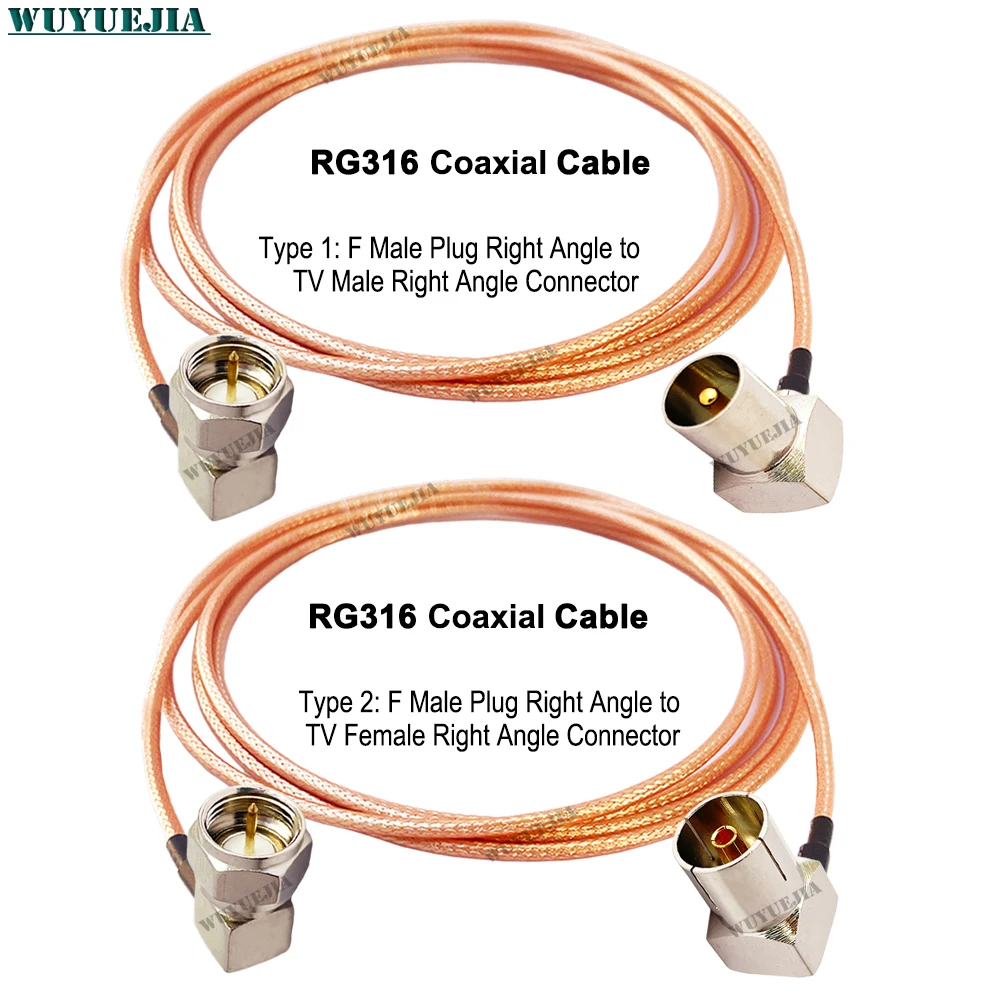 RG316 Cable F TV Type Connector 90 Degree F Male Plug to TV Male Plug Right Angle Pigtail Jumper RG-316 RF Coaxial Cable 0.1~10M