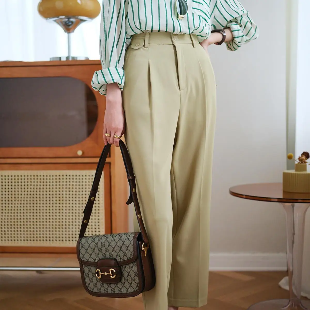 

Брюки-чинос с высокой талией, универсальные, прямые, для женщин, для офиса, осенний сезон