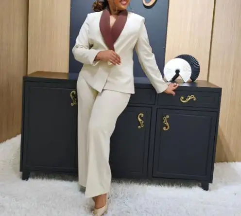 

Two Piece Set Women Outfit 2025 Autumn Elegant Commuting Contrasting Color Turn-Down Collar Long Sleeve Blazer & Pants Set
