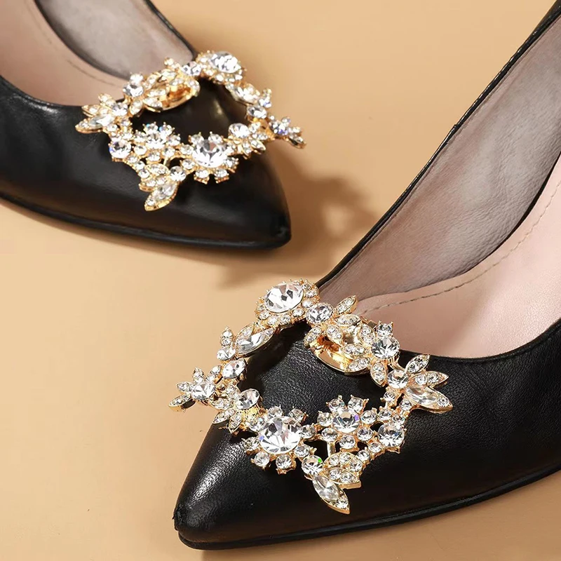 1Pcs Fashion Shiny Crystal Shoes Decorations Clip Women Shoe Buckle Accessories High-heeled Square Rhinestones Removable Shoes D