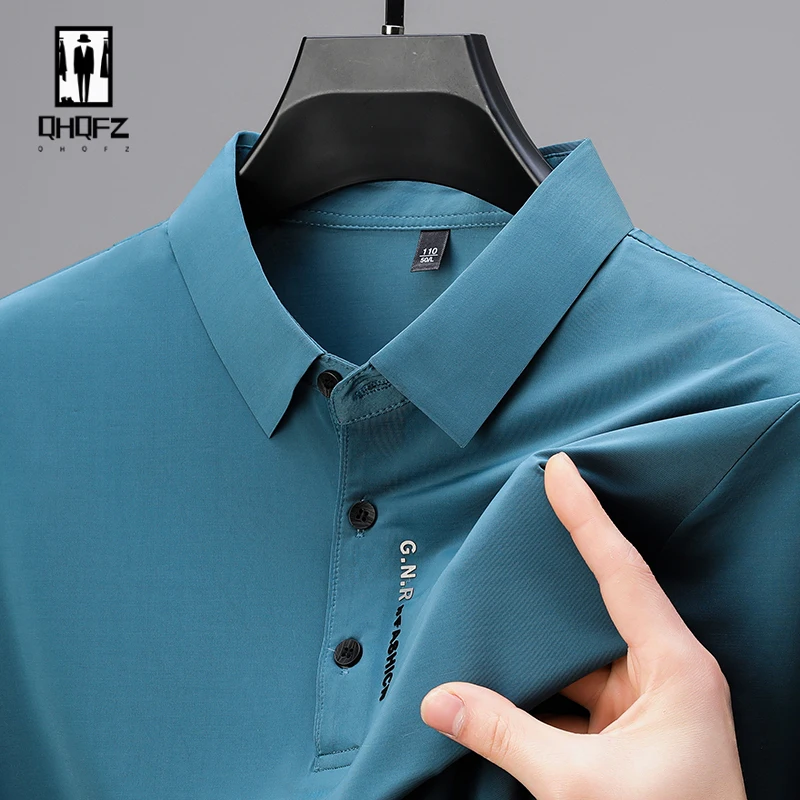 New Men's Business Casual Short Sleeved Shirt with Badge Solid Color Polo Shirt Fashionable Breathable Comfortable Versatile Top