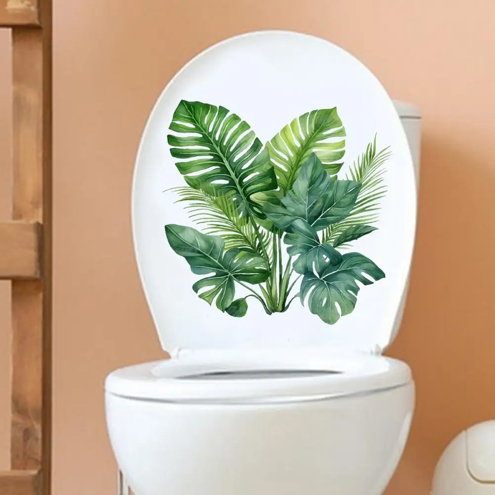 Green Plant Toilet Sticker Removable Self-adhesive Waterproof PVC Living Room Wall Art Fern Leaf Bathroom Toilet Lid Decor Decal