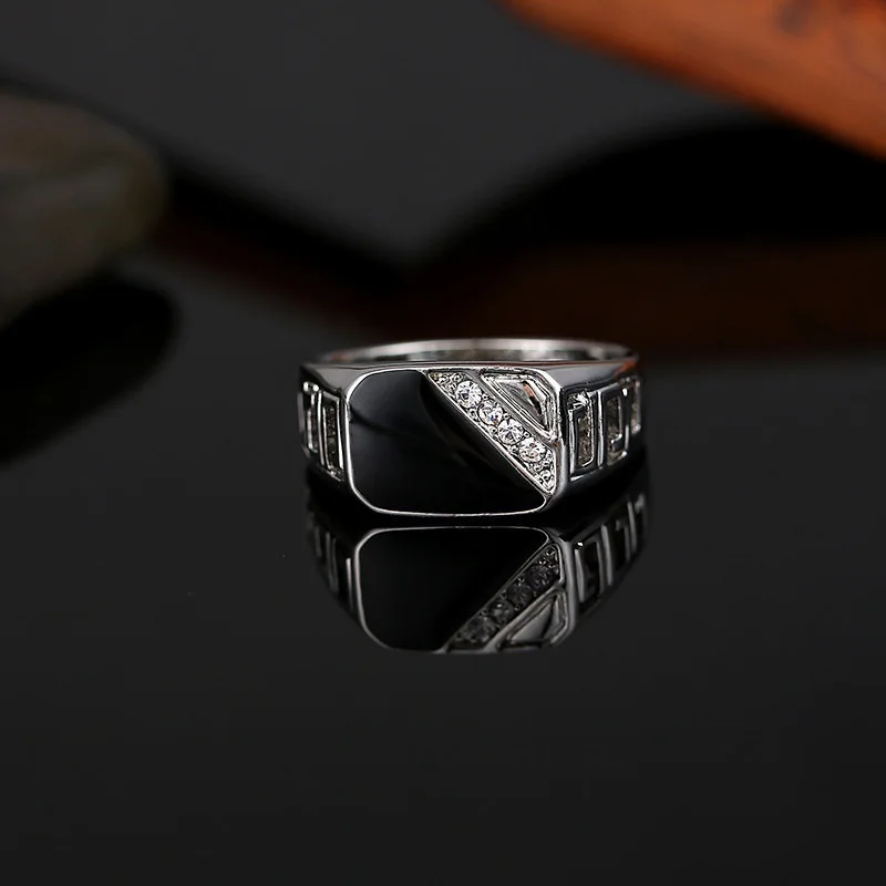 Euro-American Classic Ring Punk Black Square Ring Surface Pattern Rings for Men Engagement Fashion Jewelry Wholesale