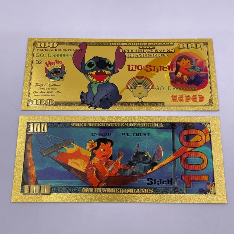 Disney Lilo & Stitch Cartoon Gold Foil Paper Decoration Anime Action Figure Toy Coin Q Figural Decoration Children Birthday Gift