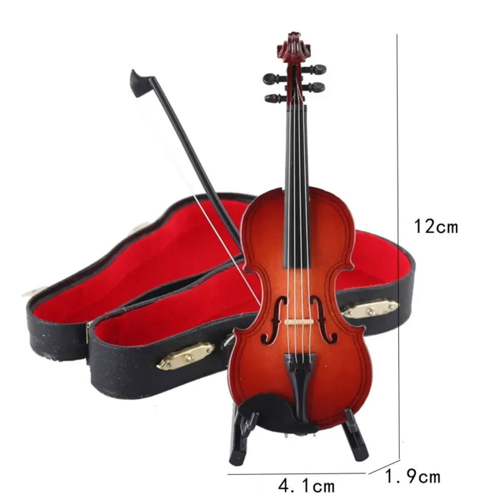 Multi-dimension Mini Violin With Support Mahogany Wooden Mini Musical Instruments Miniature Home Decor Crafts Miniature Violin