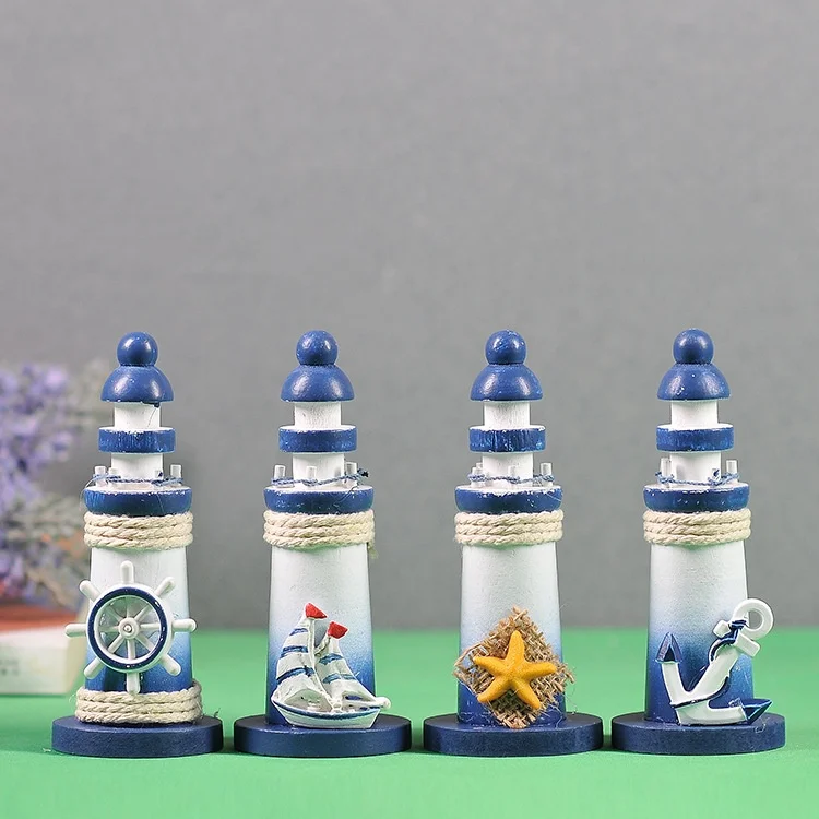 Handmade wooden lighthouse decoration marine theme space home decoration natural crafts