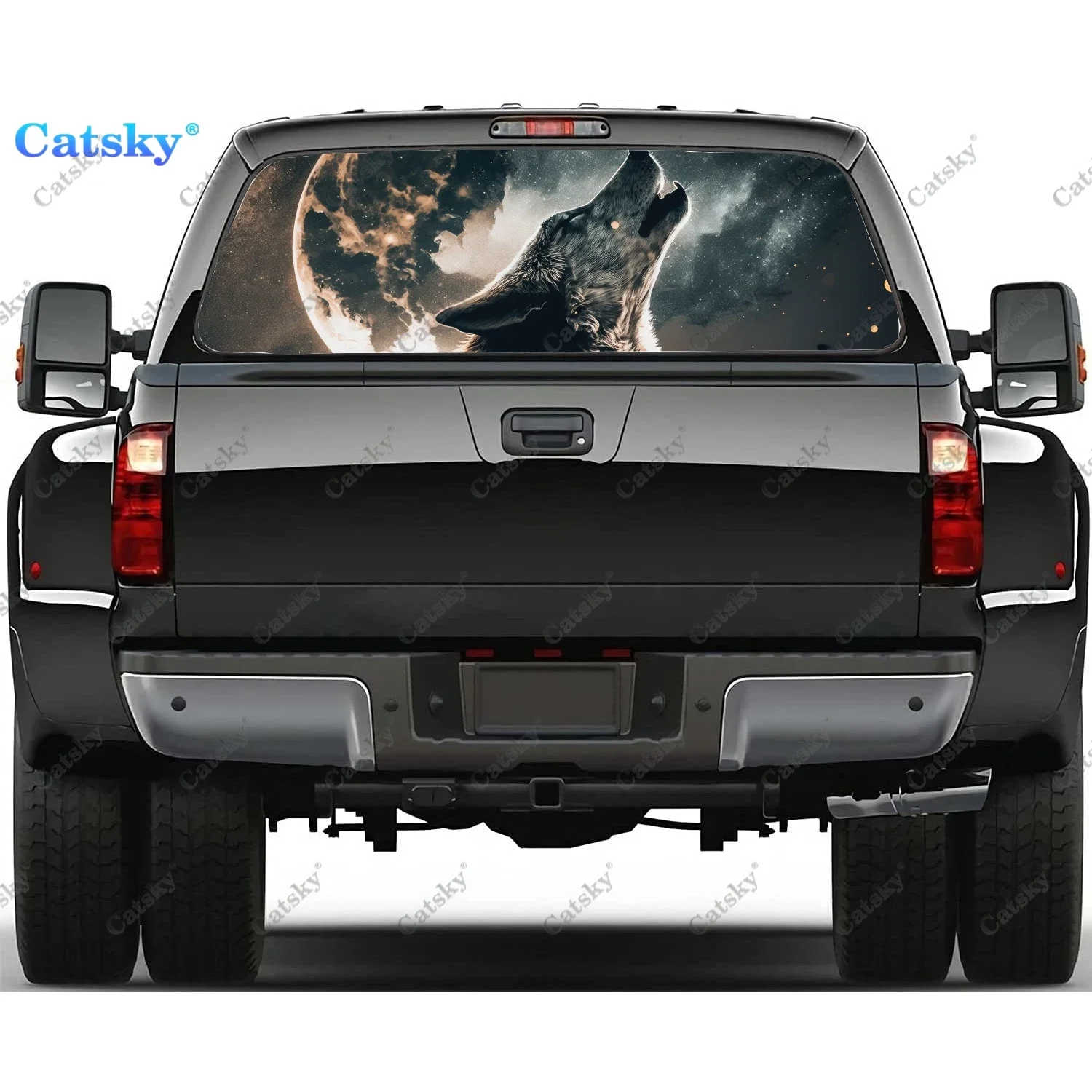 Werewolf Howling Full Moon Rear Window Decal Fit Pickup,Truck,Car Universal See Through Perforated Back Window Vinyl Sticker