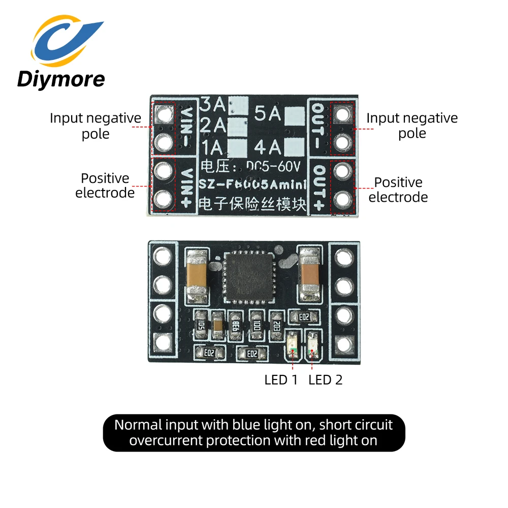 Electronic Fuse Module DC5‑60V 5A Soft‑Start Surge Suppression OVP UVP Thermal Short‑Circuit Overcurrent Protection Recoverable