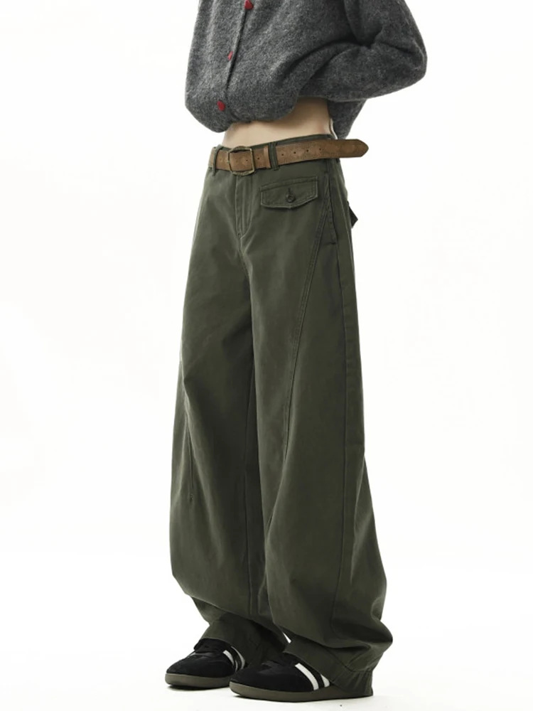 

Men's Autumn Winter Wide Leg Workwear Pants American Retro Vintage Long Trousers Loose Fit Straight Cut Casual Trousers