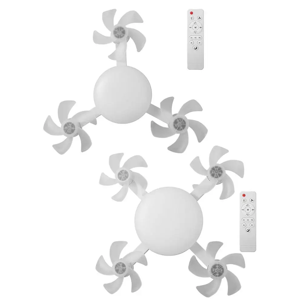 2 in 1 Ceiling Fan Remote Control 3 Gears Dimming Hanging Fan with LED Light Quiet Energy Saving Electric Cordless Fan Dormitory