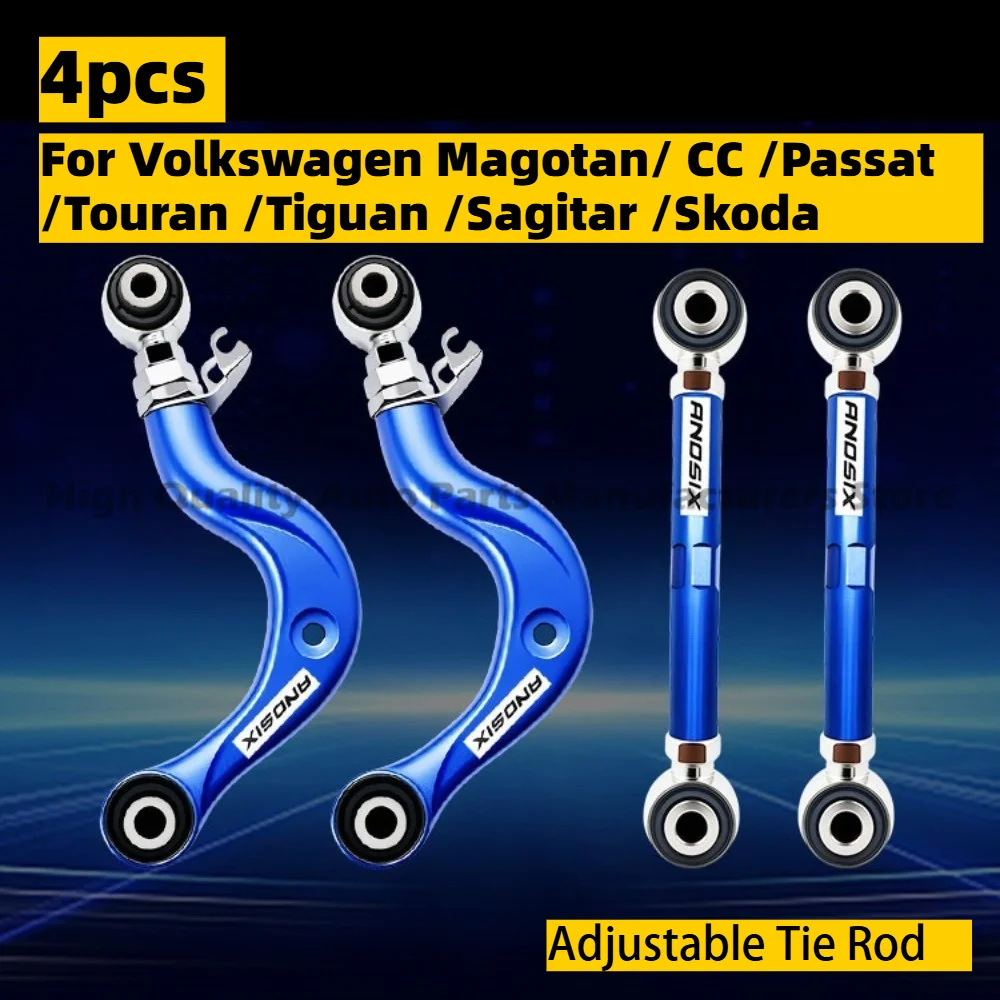4pcs Rear Wheel Camber Adjustment Arm for VW/Magotan/CC/Passat/Tiguan/Suteng/Skoda - Adjustable Tie Rod, Tire Wear Correction