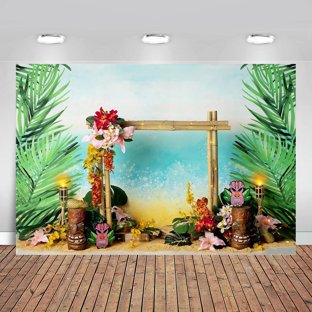 

Summer Aloha Hawaii Tropical Photography Backdrop Seaside Flamingo Baby Birthday Wedding Decor Photographic Backgrounds Photo